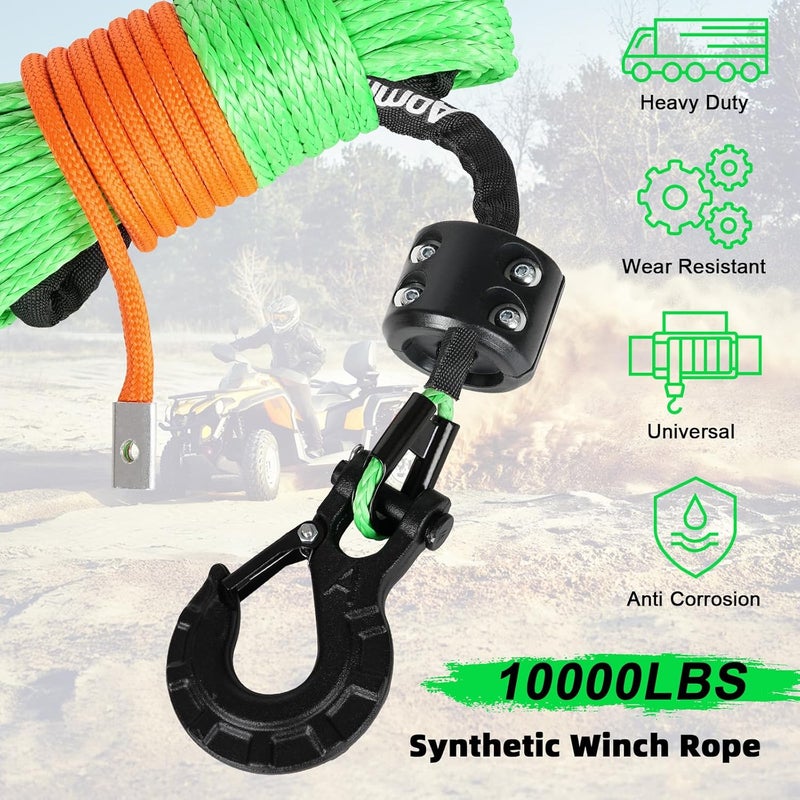 Aomifunny Synthetic Winch Rope,1/4" x 50 ft 10000Lbs Winch Rope Line, Synthetic Winch Cable with Protective Sleeve+Winch Hook+Safety Pull Strap for Offroad Vehicle ATV UTV SUV (Green) - Image 4